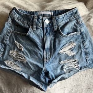 Light wash ripped denim mom shorts